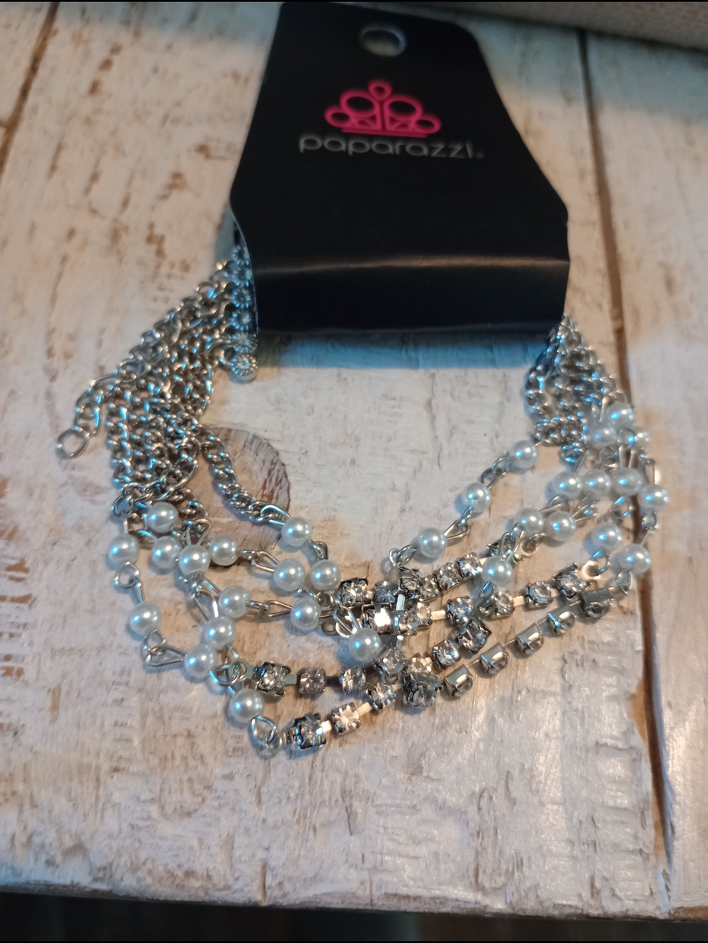 paparazzi Silver Pearl & Crystal Multi-Strand Bracelet